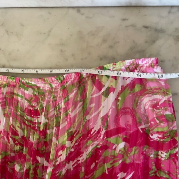 RUBY RD. Pleated Elastic Waist Pink Green Swirl Print Maxi Skirt 10 - Picture 14 of 15